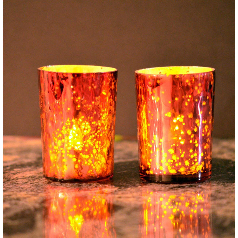 Porte-votive en verre tacheté, Rouge