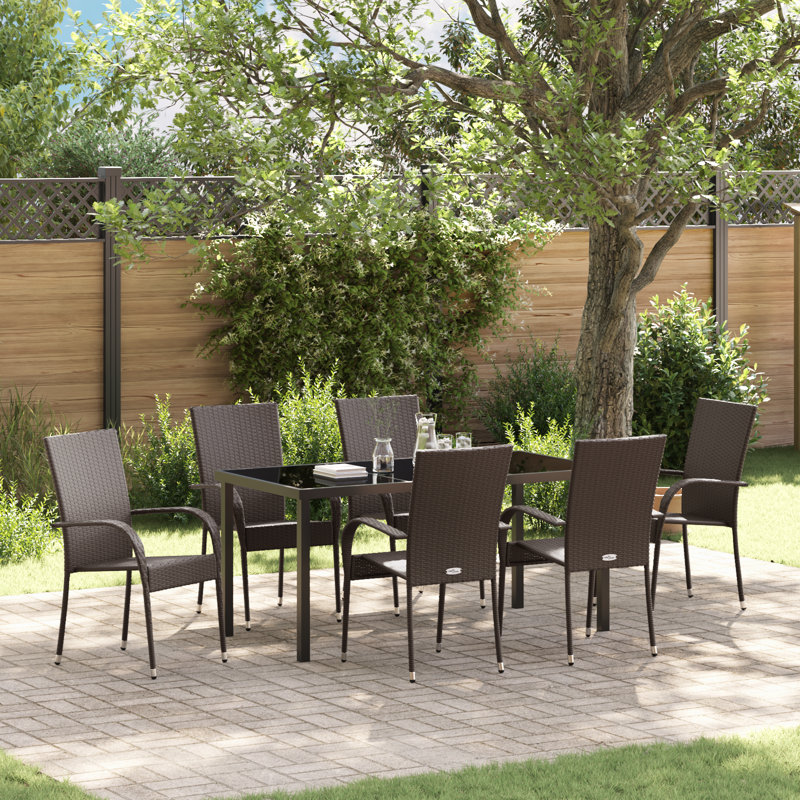 Garden Dining Set 7 Pcs PE Rattan, Brown