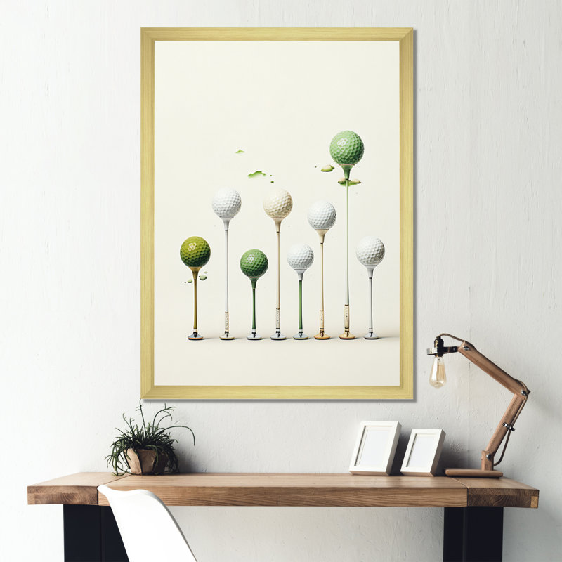 Caidy Minimalisme Golf Tees V - art mural golf, Encadrement doré, H 32 po x l 16 po x P 1 po