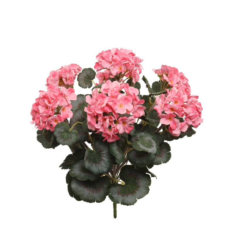 Ensemble de 4 buissons de géranium UV de luxe rose 18 po - 7 têtes de fleurs - Buisson artificiel d'extérieur réaliste