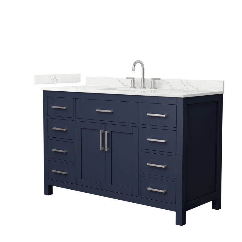 Beckett 54" Freestanding Single Bathroom Vanity with Quartz Top, Giotto Quartz, Brushed Nickel, Dark Blue