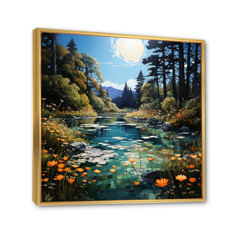 River Azure Miroirs II - impression, H 30 po x l 30 po x P 1 po, Cadre flottant doré