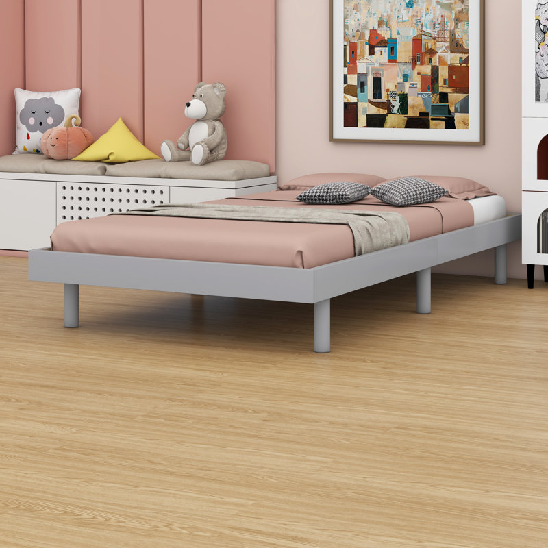 Base de lit plateforme flottante de conception moderne, Lit simple, Blanchies