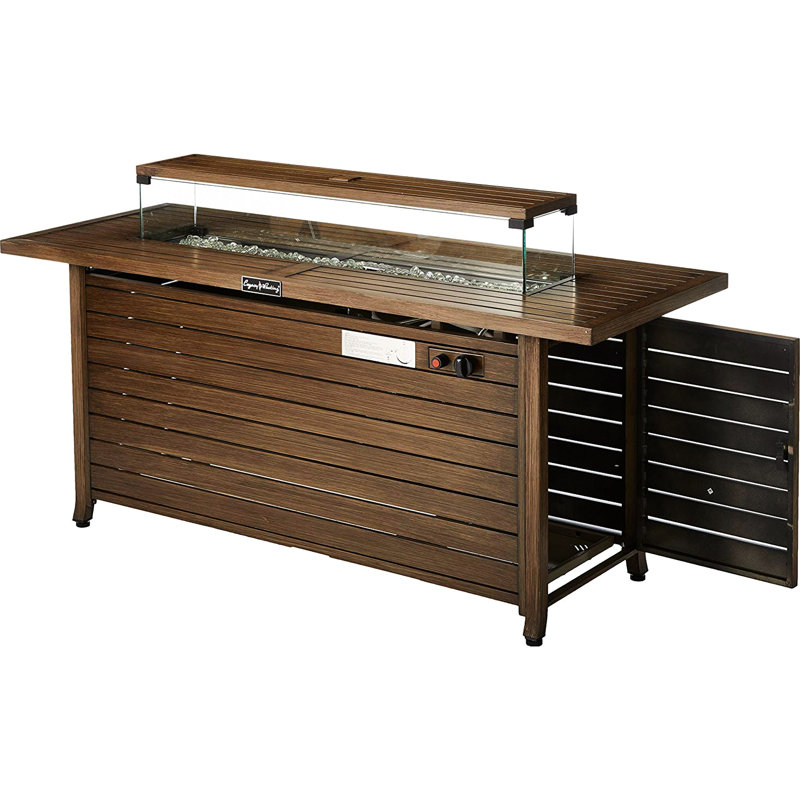 Table rectangulaire pour foyer d'extérieur au propane de 57 po, 50000 BTU avec couvercle et pare-vent, acier brun jaune, idéale pour la fête sur le patio, la terrasse et la terrasse