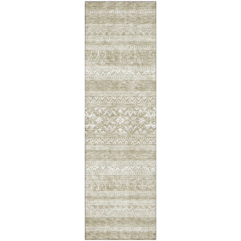 Premium Machine Washable Prisco Khaki Rug, Runner 2'3" x 7'6"