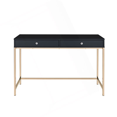 High Gloss Rectangular Writing Desk With 2 Drawers