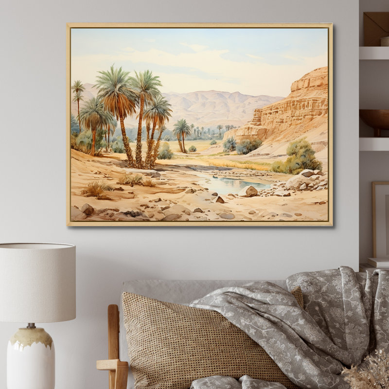 Ancien paysage désertique égyptien I - Égypte, art mural, Cadre flottant brun, H 24 po x l 32 po x P 1 po