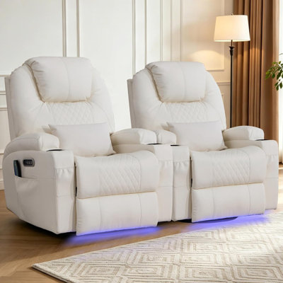 SET of 2 Dual Motor Power Swivel Rocker Recliner Chair with Heat and Massage,Electric Glider Rocking Chairs for Nursery,Theater Seating with LED Lights, USB A/USB C Ports for Living Room