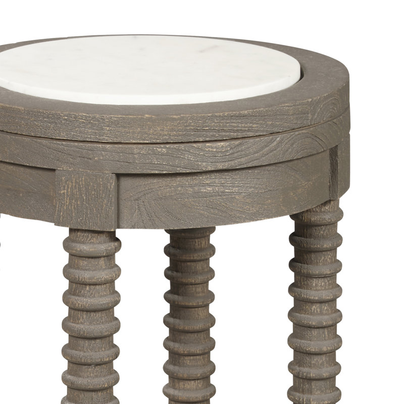 Gray and White Round Wood and Marble Spindle Table