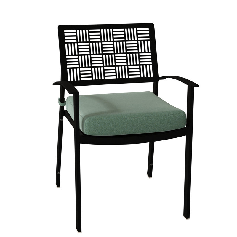 New Century Outdoor Dining Armchair, Textured Black, Spectrum Denim Sunbrella® Plainweave