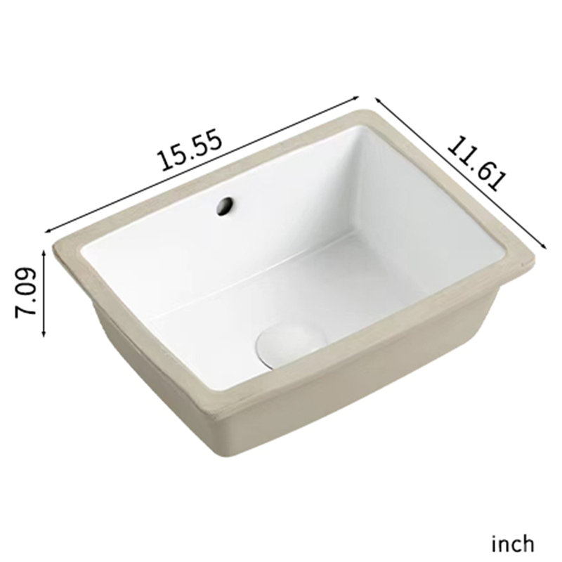 Lavabo de salle de bain rectangulaire encastrable 16 po sous le comptoir en porcelaine blanche