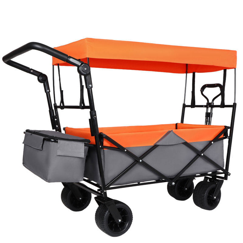 Wagon pliable avec auvent, Orange / gris