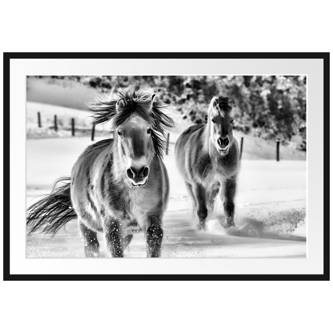 Gerahmtes Poster Pferd im Schnee