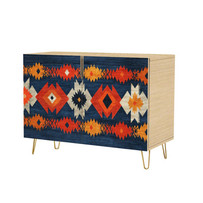 Buffet Buffet avec rangement Ornement amérindien indien géométrique textile tribal aztèque avec 2 portes pour le salon et la cuisine