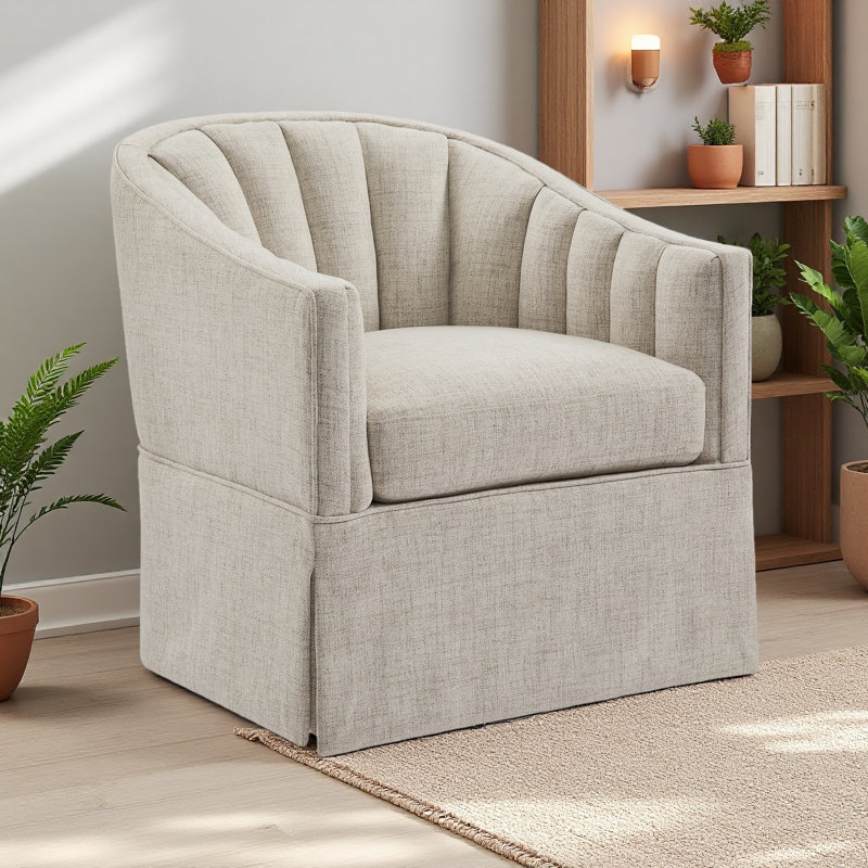 Fauteuil d'appoint pivotant avec jupe Solitude, Ivoire ivoire