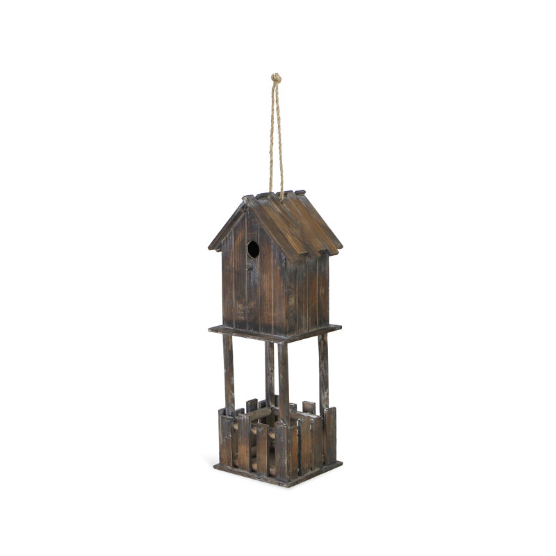 Rustic Brown Wooden Birdhouse with Bottom Planter