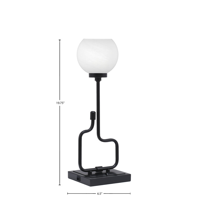 Lampe d'appoint Amarmula, avec ports USB, finition noir mat, verre marbré blanc de 5,75 po, Noir, Blanc