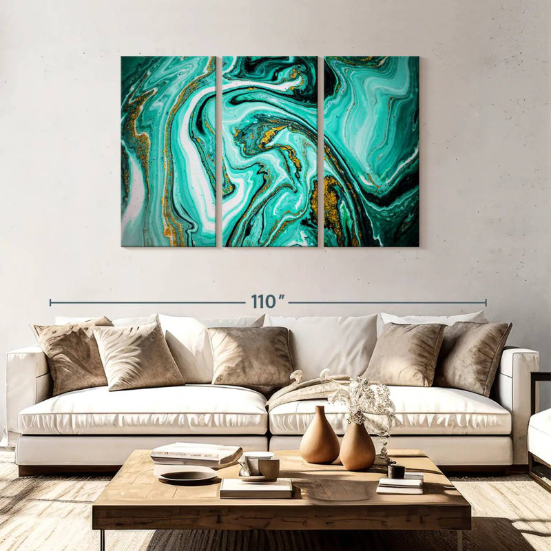 Avery Teal Marble Abstract, 48" H x 74" W