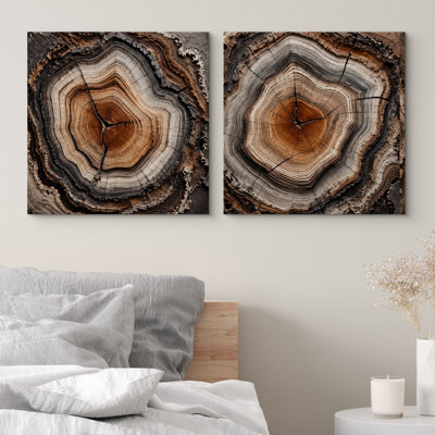 Ensemble de 2 reproductions rondes en forme d'arbre rond avec grain de bois brun chaleureux