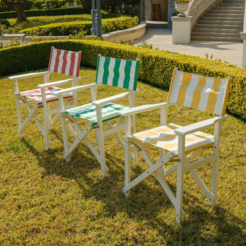 Directors Chair Table, Red/White Striped/Natural Wood