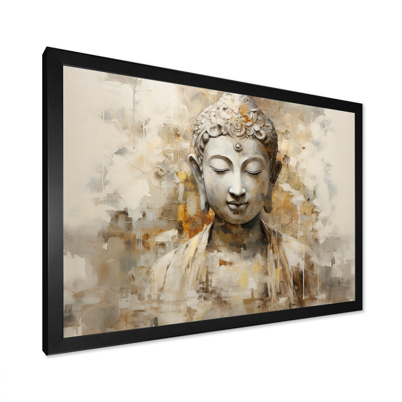 Simple bouddhisme, statue II - art sur toile bouddhisme, Cadre simple noir, H 24 po x l 32 po x P 1 po