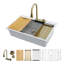 Évier de cuisine en quartz avec station de travail à cuve simple encastrable en quartz avec robinet, planche à découper et support à roulettes L 33 po x l 22 po Quartz-106636165-106636162