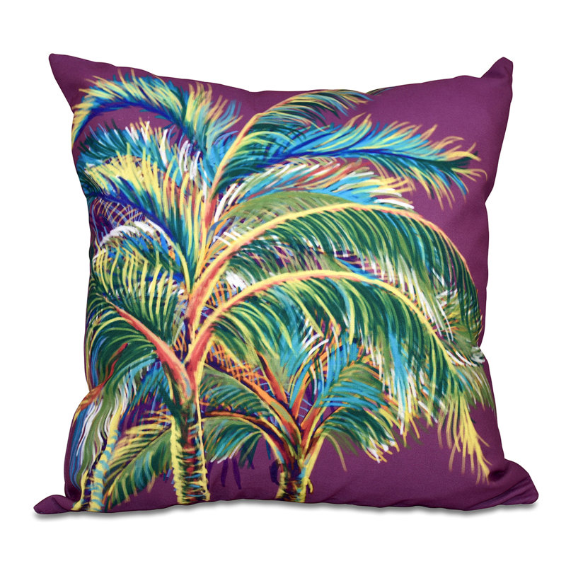 Beach Vacation Floral Reversible Throw Pillow, 16" H x 16" W, Purple