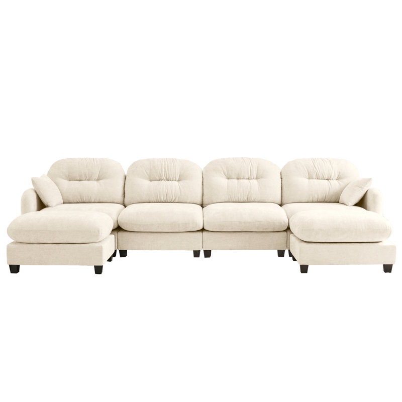 Modular Sectional 4 - Seat Couch With Soft Chenille , Cushion , Ergonomic High Density Foam, Elegant , Suitable For Bedroom And Living Spaces, Beige U Shaped Couch, Fabric Design, Room Use,