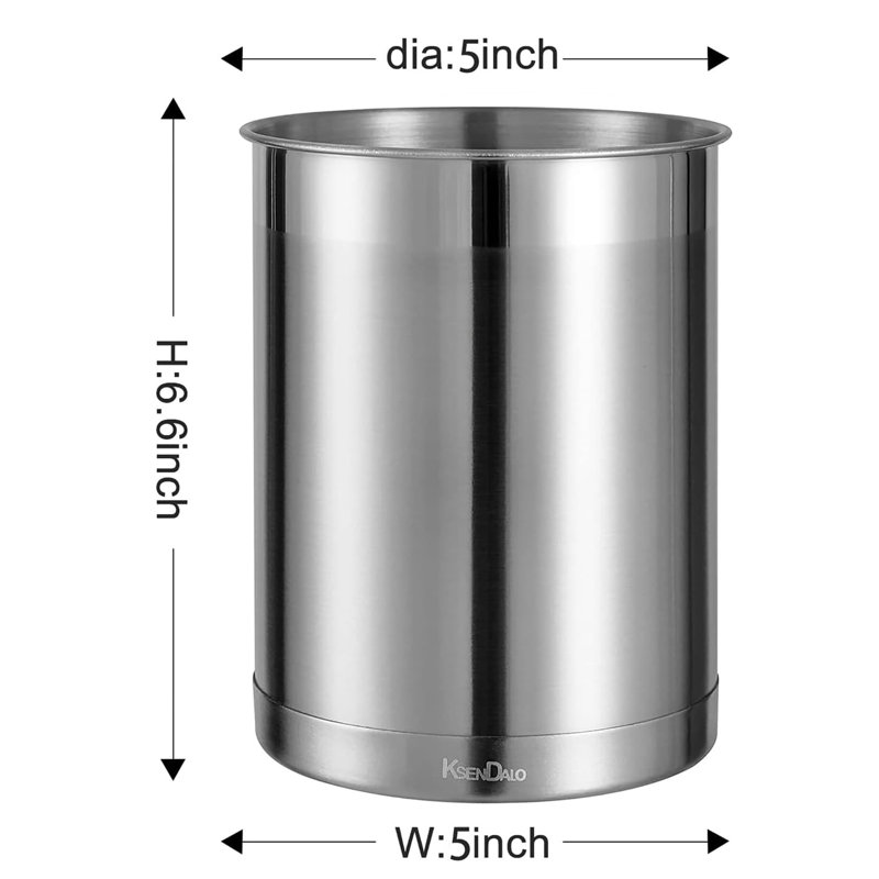 6.6inch Heavy-Base Brushed Stainless Steel Utensil Holder (Silver)