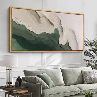 Faux Texture Abstract Green Minimalist Modern Artwork - Extra Large Framed Wall Art Canvas Print
