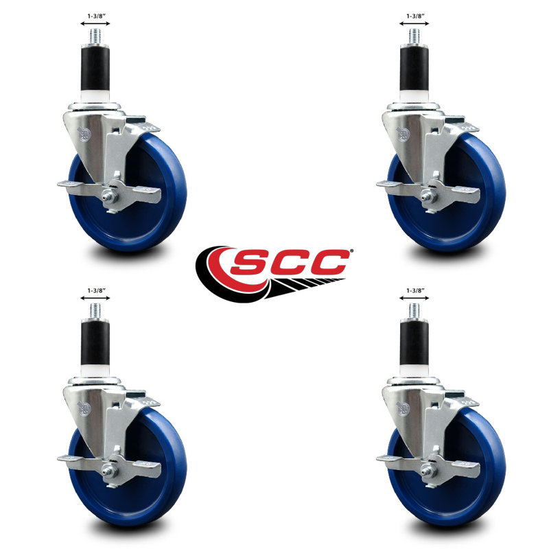 Solid Poly Swivel 1-3/8 Inch Expanding Stem Caster Set with Brake SCC