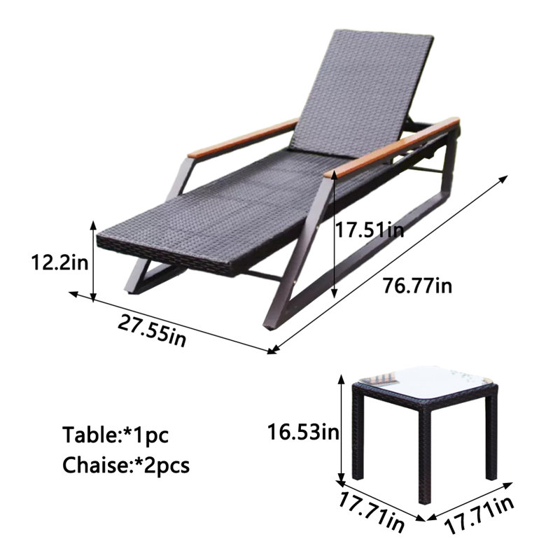 Chaise longue d'extérieur réglable avec structure en métal et table d'extérieur
