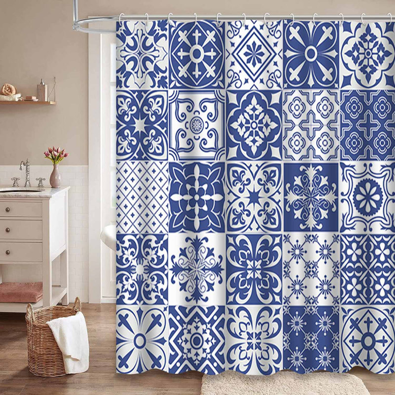 Rideau de douche à 12 crochets Big Tiles, L 72 po x l 84 po