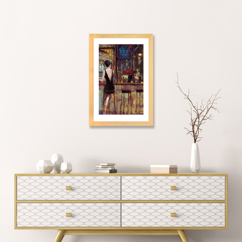 " Piano Bar " by Ruane Manning, 24" H x 16" W, Picture Framed Paper, Natural
