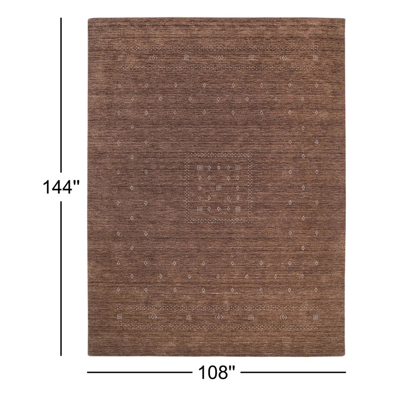 Simi Hand Knotted Cotton/Wool Southwestern Area Rug, Rectangle 9' x 12', Dark Brown