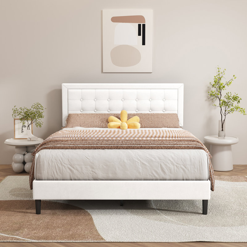 Anghelina Upholstered Platform Bed, Queen, White