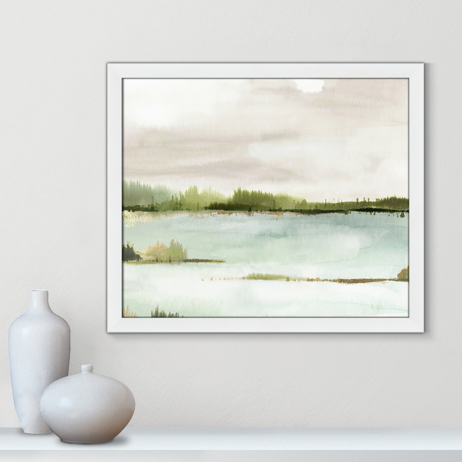 Adamsville "Silent Lake" Painting, 22.5" H x 26.5" W x 1.12" D, White Framed