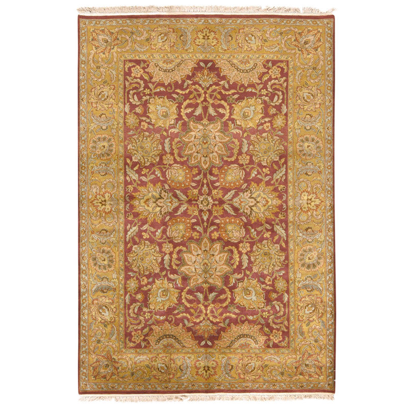 Hand Knotted Wool Oriental Area Rug in Red And Gold