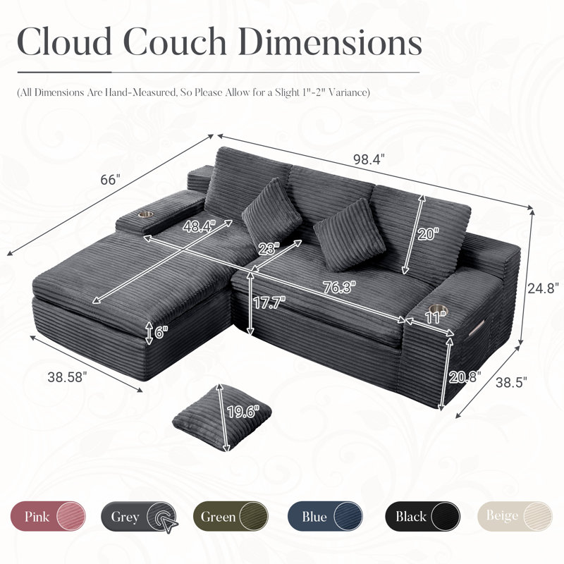 Canapé modulaire 98 po Cloud, Gray