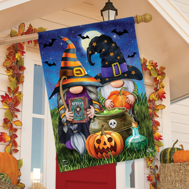 Drapeau de la maison des gnomes d'Halloween, Halloween orange/noir/violet