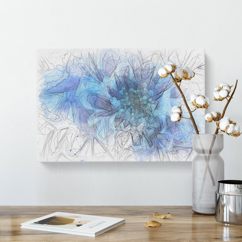Blue Dahlia Flower - Wrapped Canvas, 50cm H x 76cm W x 3cm D