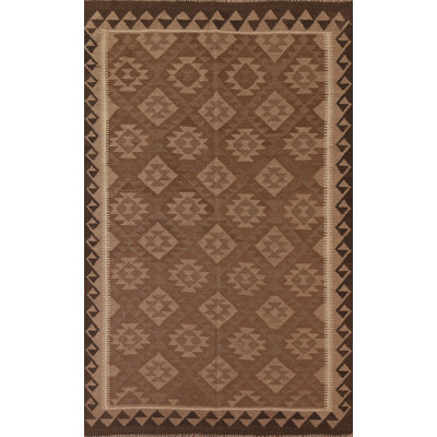 Brown Wool Kilim Reversible Area Rug 5x8