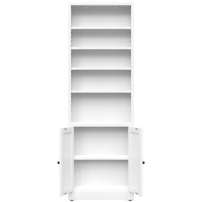 Metal Bookcase, 71 Inch Tall 5-Tier Bookshelf with Door, Industrial White Bookshelf with Adjustable Shelves, 9.2" Deep Storage Shelf for Living Room, Office, Library, Modern Home Furniture