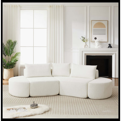 106.3-Inch V-Shaped Modular Sofa Set In Chenille Fabric, Featuring Three Throw Pillows And Two Curved Ottomans, Perfectly Suited For Living Rooms, Bedrooms, And Offices.Beige