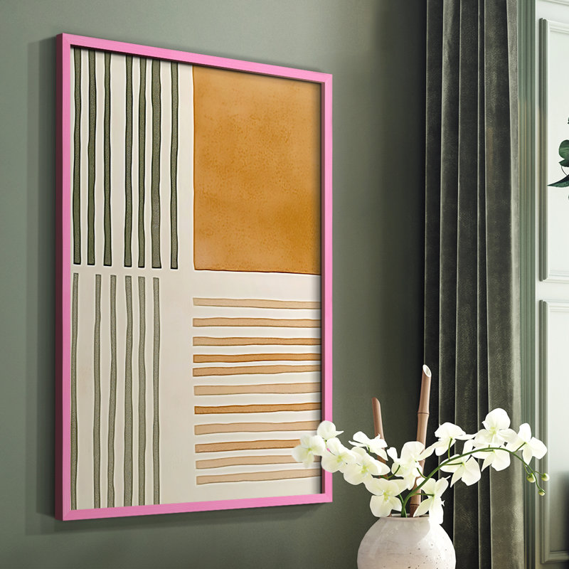 Impression abstraite encadrée CXVII - prête à être suspendue - fabriquée aux États-Unis, H 29 po x l 23 po, Rose