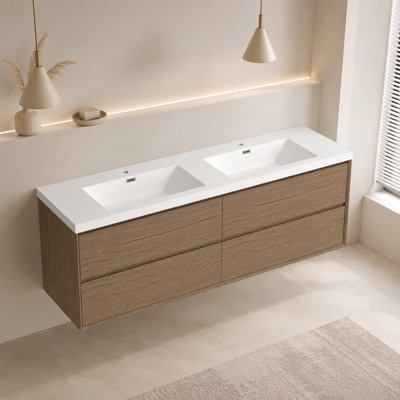 Plateau de meuble-lavabo en résine avec double lavabo encastré