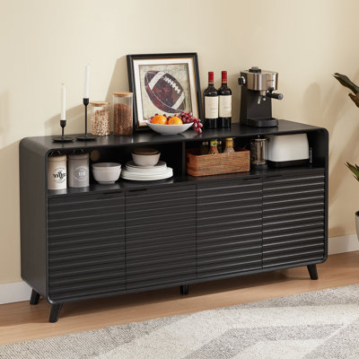 63" Curved-Edge 4-Door Sideboard With Two Compartments And Grooved Trim Finish For Dinning, Kitchen by George Oliver