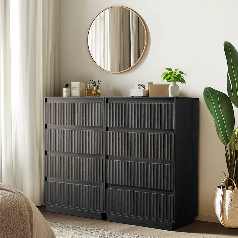 Commode simple 5 tiroirs de 27,5 po avec panneau ondulé Dejesus, Noir