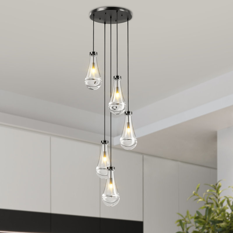 Luminaire suspendu 5 lumières, 5, Noir mat