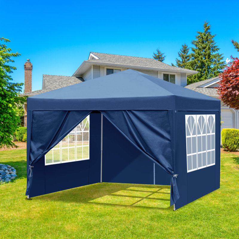 Outdoor Folding Metal Canopy With 4 Sidewalls, Green, 105cm H x 120cm W x 120cm D